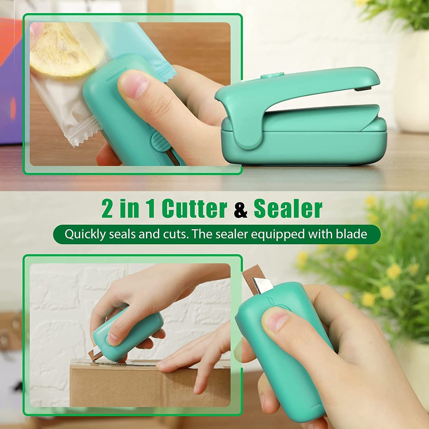 Mini Bag Sealer,Portable Heat Sealer for Plastic Bags,Chip Bag Sealer,Handheld Vacuum Sealer,Sealer and Cutter,Bag Resealer Machine(Blue).