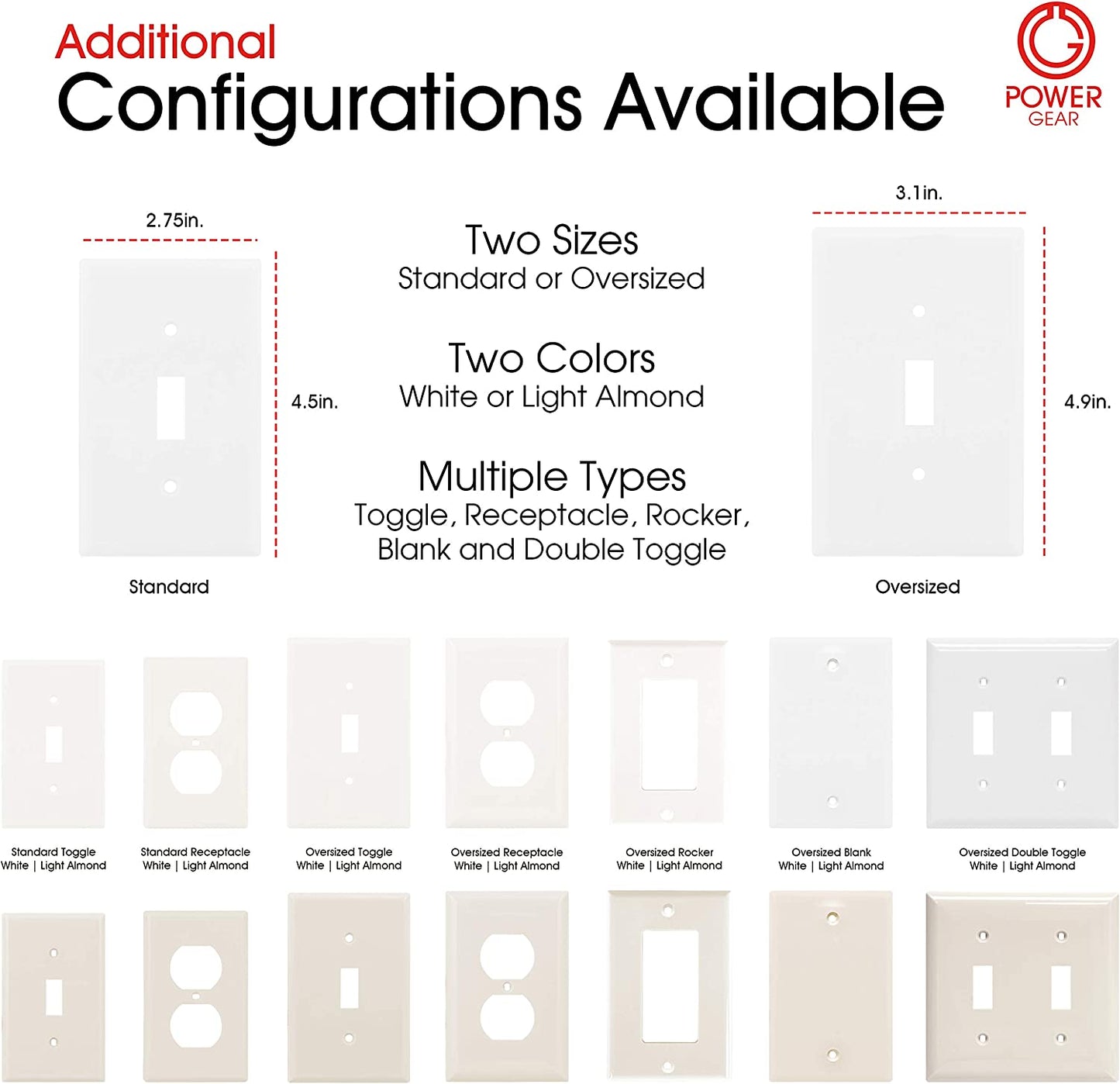 Single Oversized Wall Plate Cover, 1 Gang, Light Switch Cover, 3.1” X 4.9”, Outlet Covers, Screws Included, White, 30598