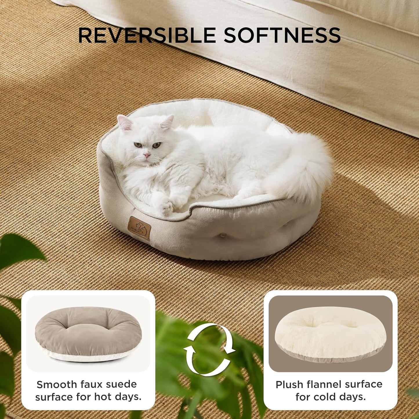 Dog Beds for Small Dogs - round Cat Beds for Indoor Cats, Washable Pet Bed for Puppy and Kitten with Slip-Resistant Bottom, 20 Inches, Camel
