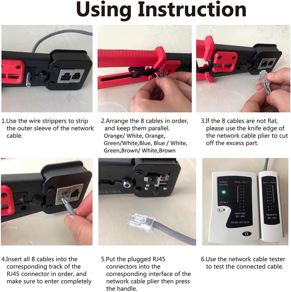 LEATBUY RJ45 Crimp Tool Set for Crimper Kit CAT5/CAT6 Ethernet Crimping Tool for Pass through 50PCS Connectors, 50PCS Covers Network Wire LAN Cable Tester Stripper Punch down Cutter(Rose Red)