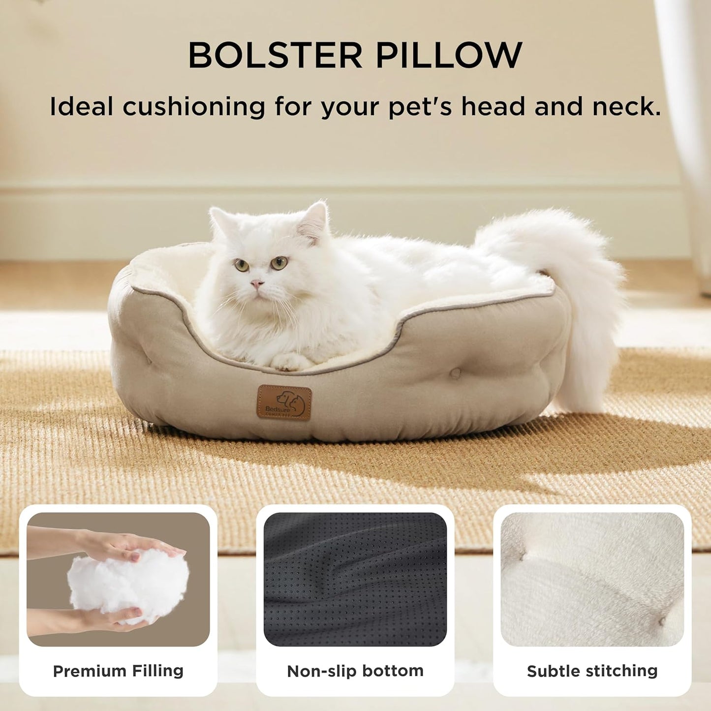 Dog Beds for Small Dogs - round Cat Beds for Indoor Cats, Washable Pet Bed for Puppy and Kitten with Slip-Resistant Bottom, 20 Inches, Camel