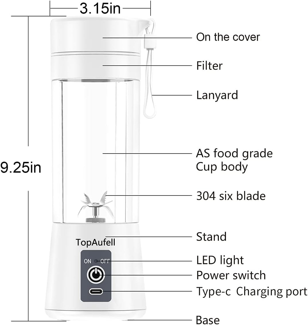 Portable Blender,Mini Blender for Shakes and Smoothies,Six Blades in 3D for Superb Mixing,Personal Size Blender with Powerful Motor 2000Mah Rechargeable Battery for Home, Travel, Office