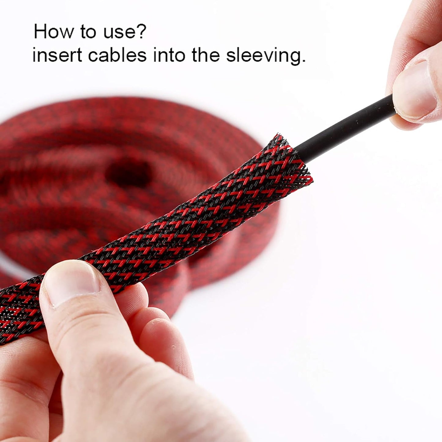 25Ft - 1.25 Inch PET Expandable Braided Sleeving – Blackred – Braided Cable Sleeve