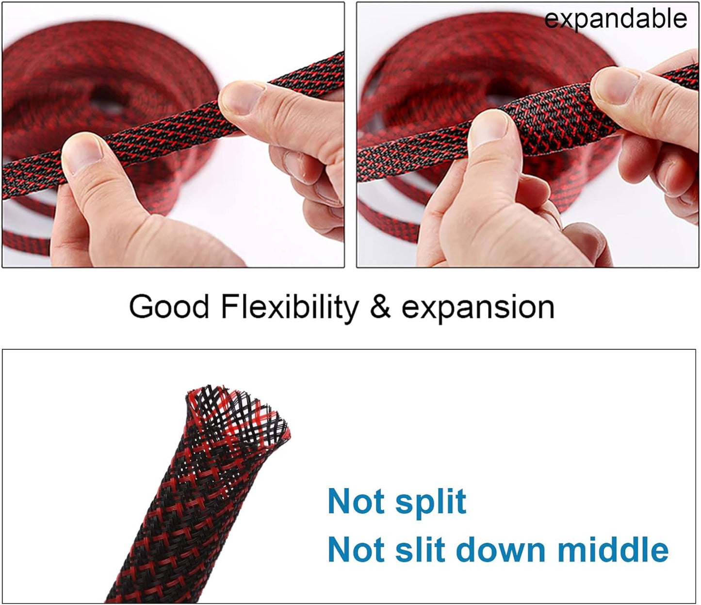 25Ft - 1.25 Inch PET Expandable Braided Sleeving – Blackred – Braided Cable Sleeve