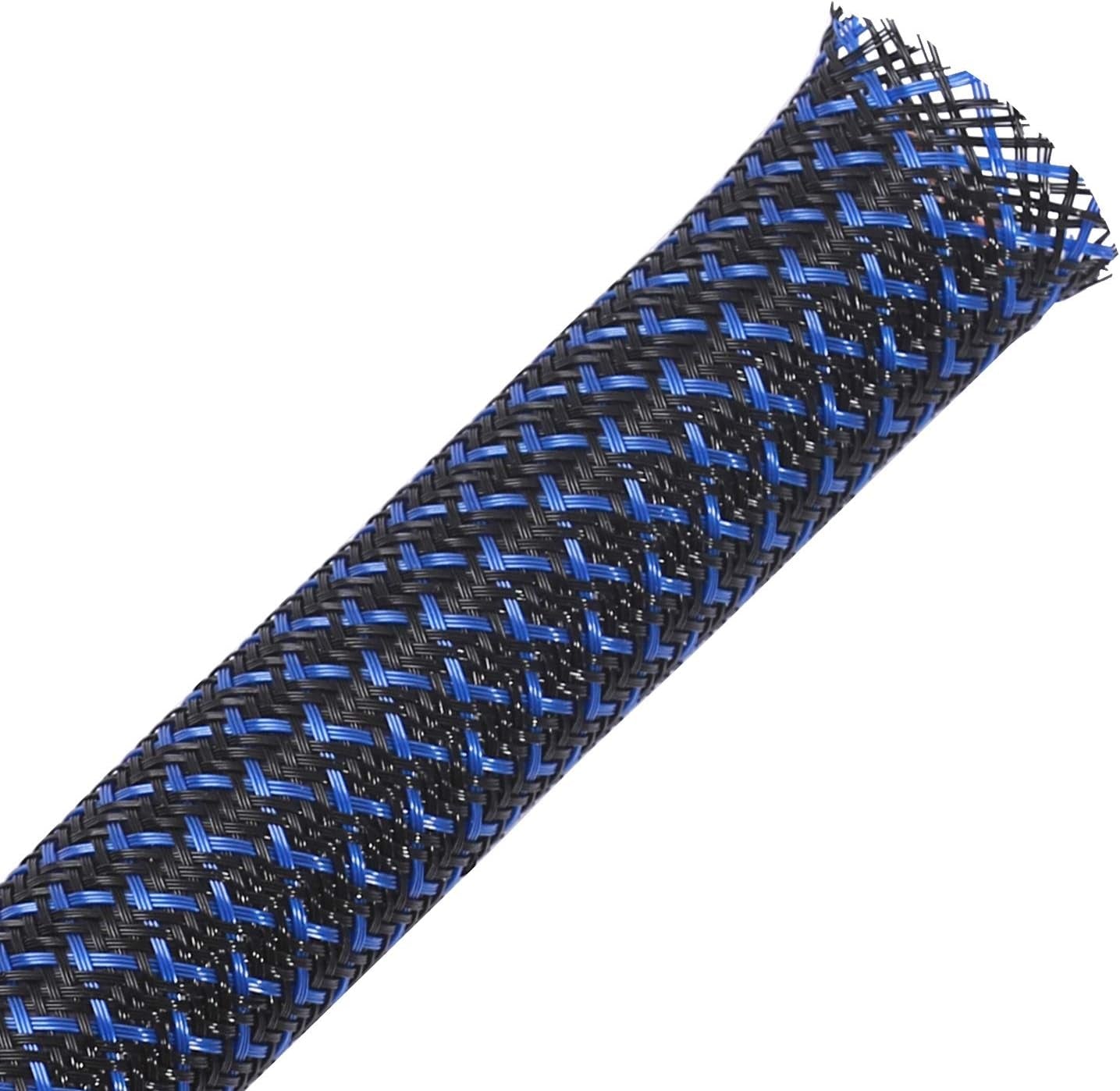 25Ft - 3/4 Inch PET Expandable Braided Sleeving – Blackblue – Braided Cable Sleeve