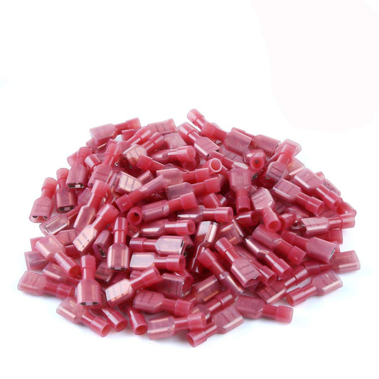 100 Pcs  22-16 AWG Nylon Female Spade Connectors Quick Disconnect Wire Terminals Insulated Wire Crimp Connectors Red
