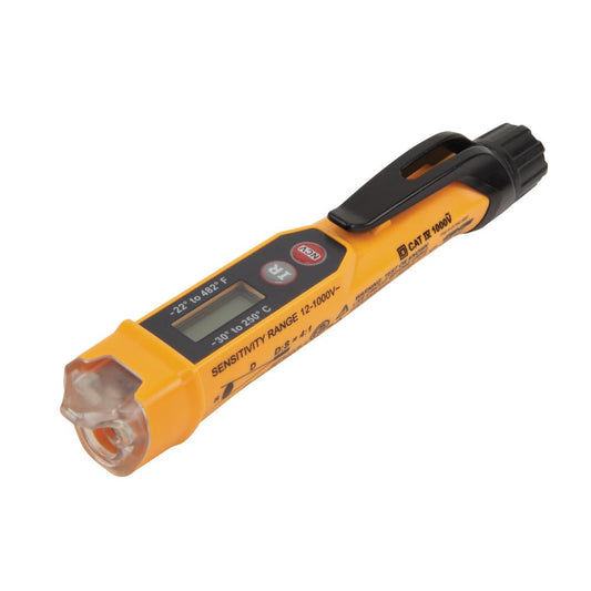 NCVT-4IR Non-Contact Voltage Tester, 12 - 1000V AC Pen with IR Thermometer -22 to 482-Degree Fahrenheit, LED and Audible Alarms, Pocket Clip