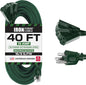 40 Foot Outdoor Extension Cord with 3 Electrical Power Outlets - 16/3 SJTW Durable Cable