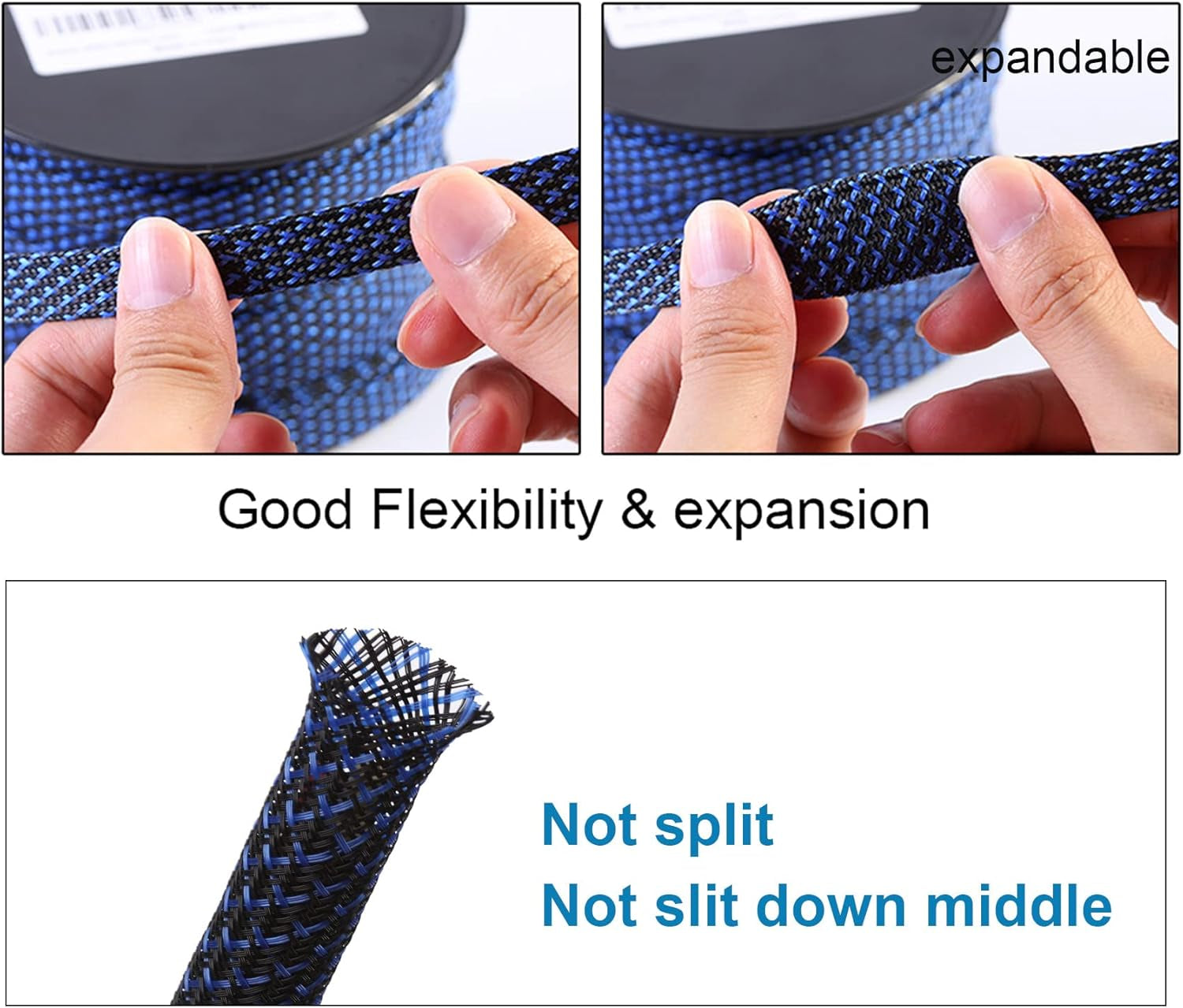 25Ft - 3/4 Inch PET Expandable Braided Sleeving – Blackblue –  Braided Cable Sleeve