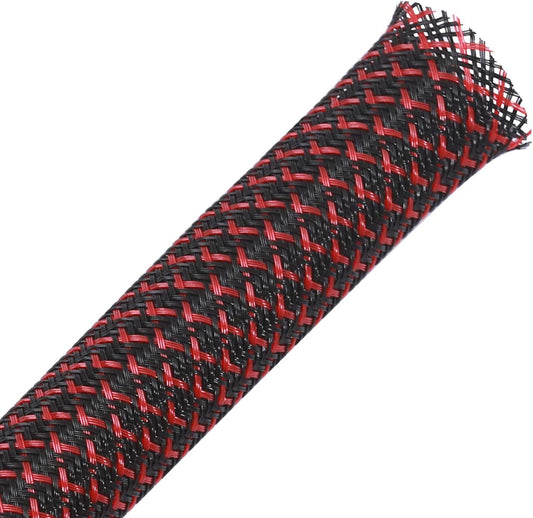 25Ft - 1.25 Inch PET Expandable Braided Sleeving – Blackred –  Braided Cable Sleeve